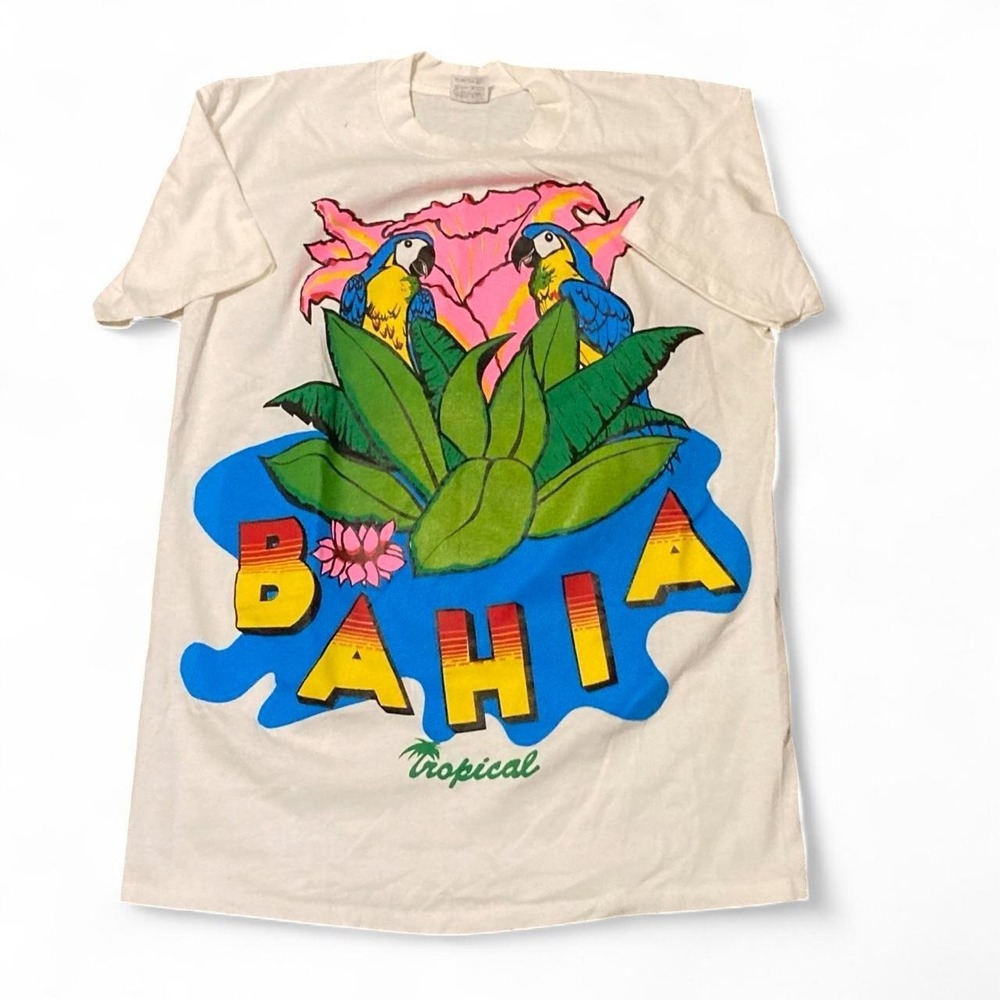 Vintage 90s Bahia Tropical San Francisco nature tee single stitch parrot L/20